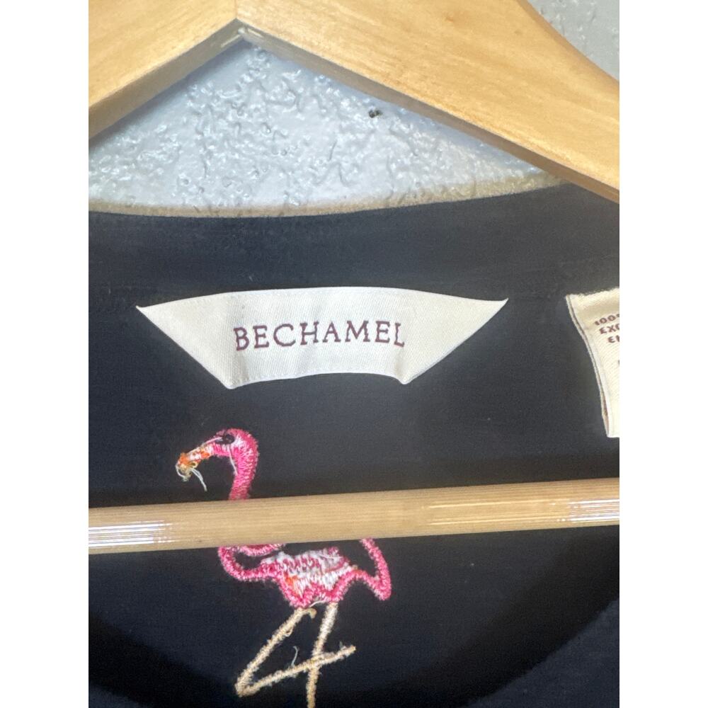 Vintage Short Sleeve Embroidered Flamingos Cardigan Womens Large Black Pink - Picture 6 of 8